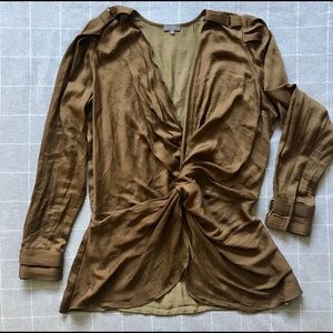 SHEIKE WOMEN SILKY LONG SLEEVE BLOUSE TOP - BROWN